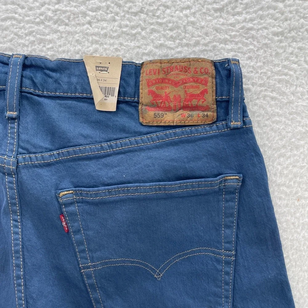 Levis 559 Jeans Mens 36x34 Blue Relaxed Straight Denim Stretch Casual Grunge Y2K